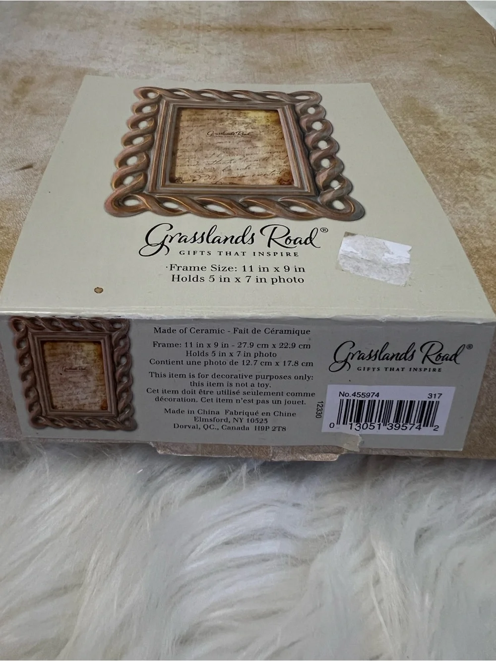 Vintage Grasslands Road Twisted Rope Ceramic Picture Frame 11x9 Neutral Beige
